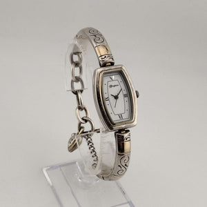 I Like Mikes Mid Century Modern Watches Brighton Women's Silver Tone Watch, White Oval Dial with Flat Sides, Link Strap