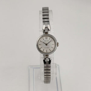 I Like Mikes Mid Century Modern Watches Bulova Automatic Petite Silver Tone Watch, Circular Dial, Stretch Strap