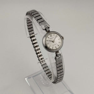 I Like Mikes Mid Century Modern Watches Bulova Automatic Petite Silver Tone Watch, Circular Dial, Stretch Strap