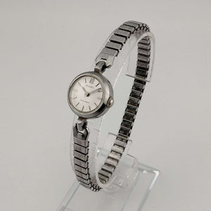 I Like Mikes Mid Century Modern Watches Bulova Automatic Petite Silver Tone Watch, Circular Dial, Stretch Strap