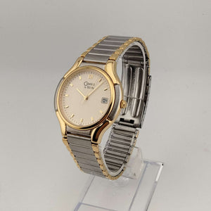 I Like Mikes Mid Century Modern Watches Bulova Men's Mixed Metal Tone Quartz Watch, Round Yellow Dial, Date Window, Bracelet Strap