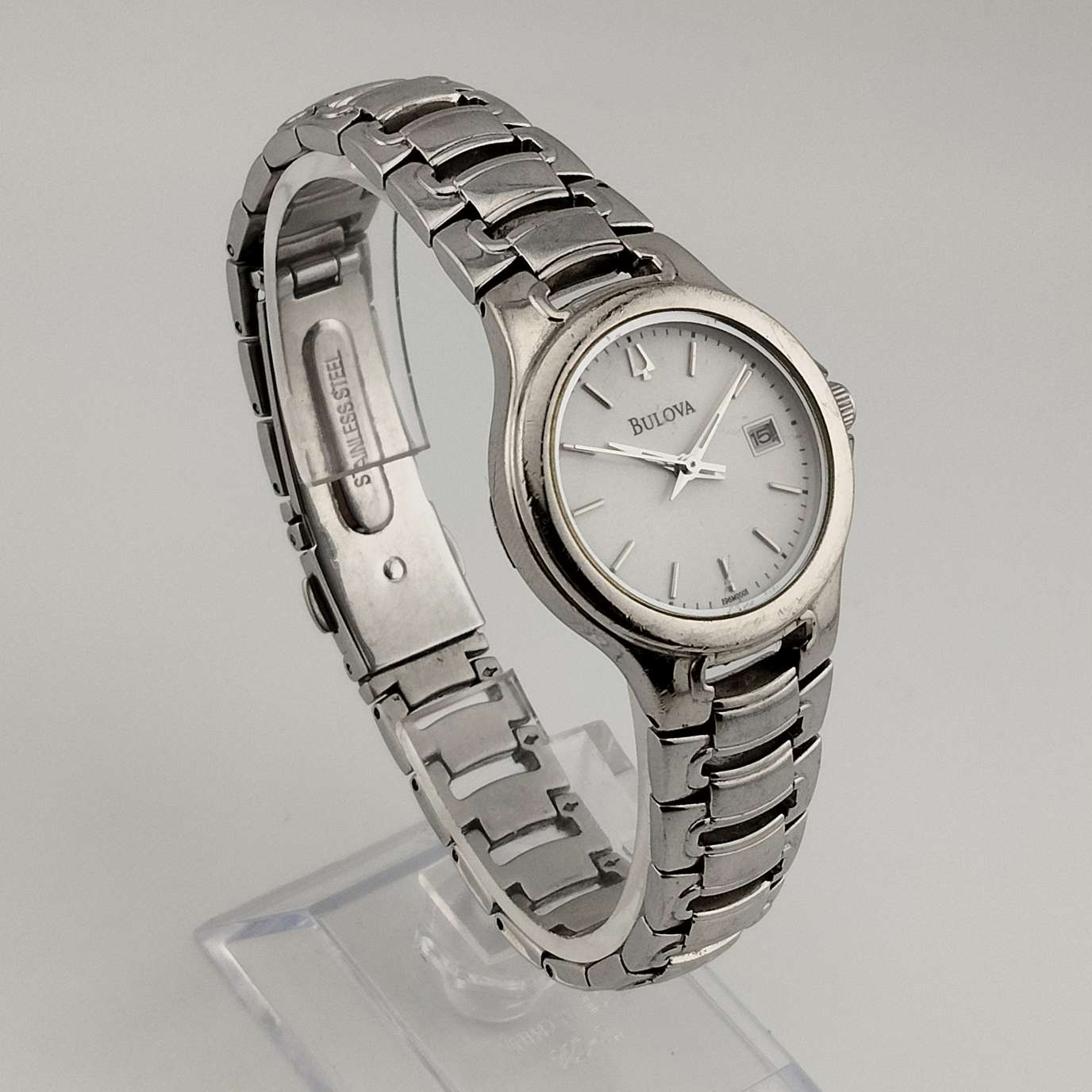 I Like Mikes Mid Century Modern Watches Bulova Men's Silver Tone Watch, Circular Dial, Date Window, Bracelet Strap