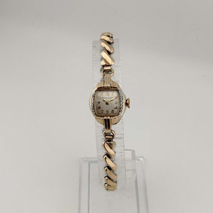 I Like Mikes Mid Century Modern Watches Bulova Petite Gold Tone Watch, Unique Square Dial with Rounded Sides, Stretch Strap