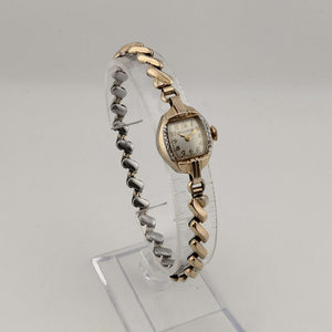 I Like Mikes Mid Century Modern Watches Bulova Petite Gold Tone Watch, Unique Square Dial with Rounded Sides, Stretch Strap