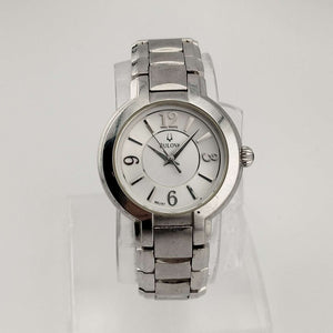 I Like Mikes Mid Century Modern Watches Bulova Petite Silver Tone Watch, Circular Dial, Bracelet Strap