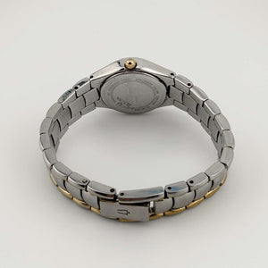 I Like Mikes Mid Century Modern Watches Bulova Petite Silver Tone Watch with Gold Accents, White Dial, Bracelet Strap