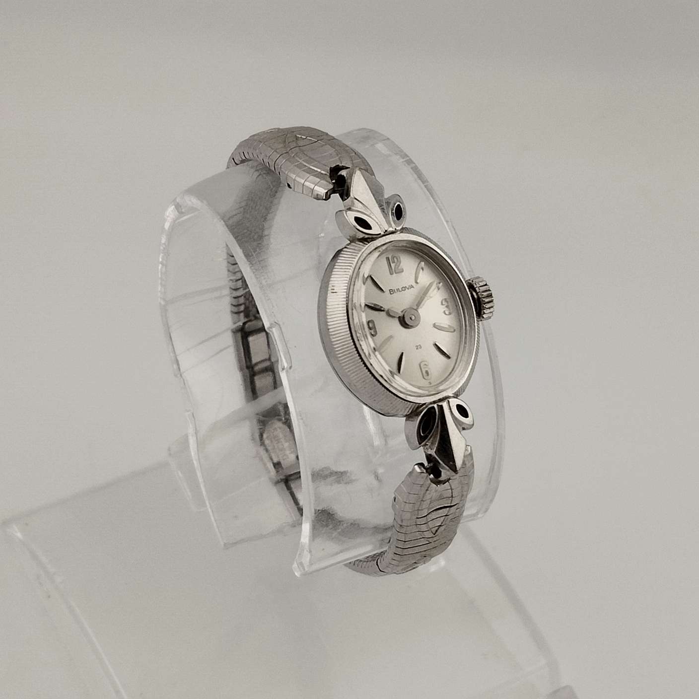 I Like Mikes Mid Century Modern Watches Bulova Petite Women's Silver Tone Watch, Oval Dial, Bracelet Strap