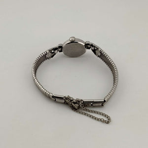 I Like Mikes Mid Century Modern Watches Bulova Petite Women's Silver Tone Watch, Oval Dial, Bracelet Strap