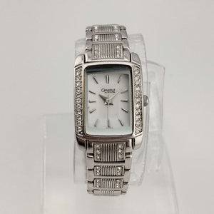 I Like Mikes Mid Century Modern Watches Bulova Petite Women's Watch, Silver Tone, White Rectangular Dial, Bracelet Strap