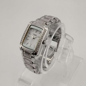 I Like Mikes Mid Century Modern Watches Bulova Petite Women's Watch, Silver Tone, White Rectangular Dial, Bracelet Strap