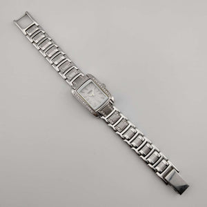 I Like Mikes Mid Century Modern Watches Bulova Petite Women's Watch, Silver Tone, White Rectangular Dial, Bracelet Strap