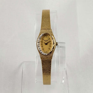 I Like Mikes Mid Century Modern Watches Bulova Quartz Petite Gold Tone Watch, Oval Dial, Asymmetrical Design, Smooth Bracelet Strap