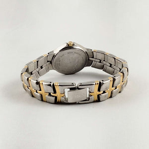 I Like Mikes Mid Century Modern Watches Bulova Silver and Gold Tone Watch, Mother of Pearl Dial, Linked Bracelet Strap