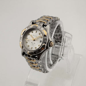I Like Mikes Mid Century Modern Watches Bulova Silver Tone Watch with Gold Accents, Circular Dial, Date Window, Bracelet Strap