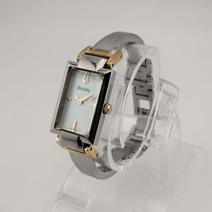 I Like Mikes Mid Century Modern Watches Bulova Silver Tone Woman's Watch, Gold Tone Accents, Rectangular Mother of Pearl Dial, Mixed Metals
