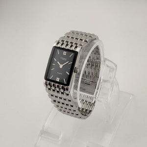 I Like Mikes Mid Century Modern Watches Bulova Silver Tone Women's Watch, Black Rectangular Dial, Jewel Details, Bracelet Strap