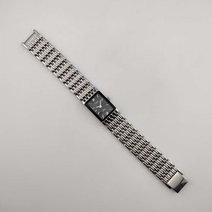 I Like Mikes Mid Century Modern Watches Bulova Silver Tone Women's Watch, Black Rectangular Dial, Jewel Details, Bracelet Strap