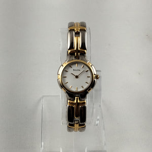 I Like Mikes Mid Century Modern Watches Bulova Unisex Silver and Gold Tone Watch, White Dial, Mixed Metals, Bracelet Strap
