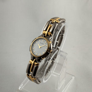 I Like Mikes Mid Century Modern Watches Bulova Unisex Silver and Gold Tone Watch, White Dial, Mixed Metals, Bracelet Strap