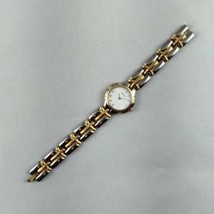 I Like Mikes Mid Century Modern Watches Bulova Unisex Silver and Gold Tone Watch, White Dial, Mixed Metals, Bracelet Strap