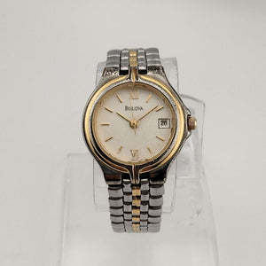 I Like Mikes Mid Century Modern Watches Bulova Unisex Silver Tone Watch, Gold Tone Details, Circular Dial, Date Window, Bracelet Strap