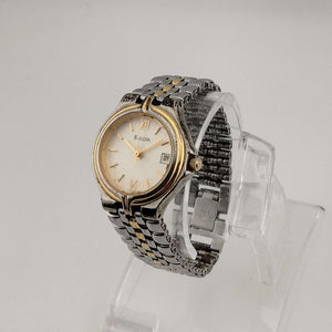 I Like Mikes Mid Century Modern Watches Bulova Unisex Silver Tone Watch, Gold Tone Details, Circular Dial, Date Window, Bracelet Strap