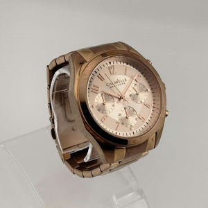 I Like Mikes Mid Century Modern Watches Bulova Women's Copper Tone Watch, Circular Chronograph Dial, Bracelet Strap