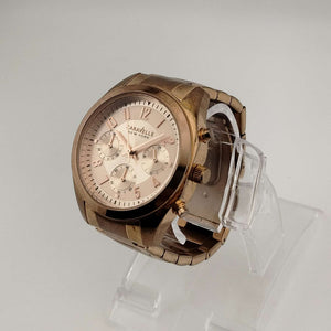 I Like Mikes Mid Century Modern Watches Bulova Women's Copper Tone Watch, Circular Chronograph Dial, Bracelet Strap