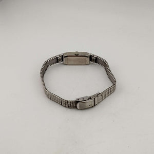 I Like Mikes Mid Century Modern Watches Bulova Women's  Petite Silver Tone Watch, Elongated Oval Dial, Stripe Patterning, Adjustable Bracelet Strap