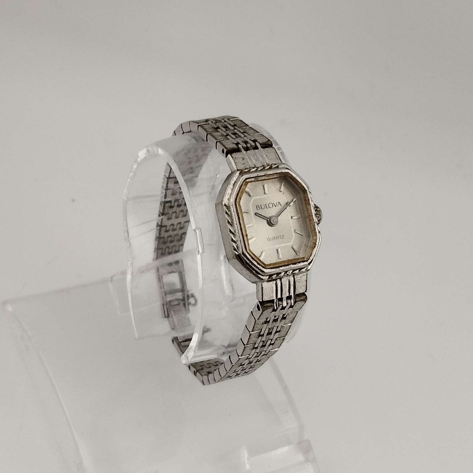 I Like Mikes Mid Century Modern Watches Bulova Women's Silver Tone Quartz Watch, Octagonal Dial, Bracelet Strap