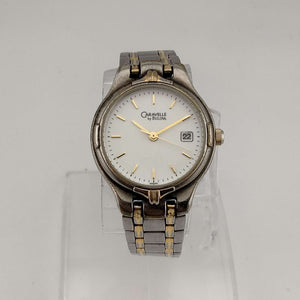 I Like Mikes Mid Century Modern Watches Bulova Women's Silver Tone Watch, Gold Tone Accents, Round Dial, Date Window, Bracelet Strap