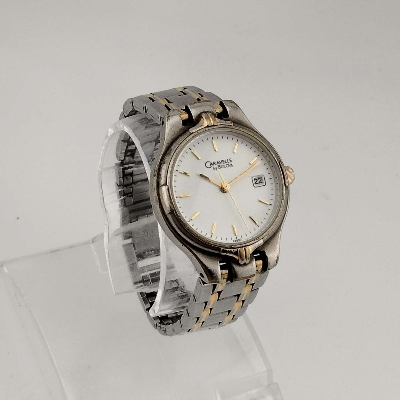 I Like Mikes Mid Century Modern Watches Bulova Women's Silver Tone Watch, Gold Tone Accents, Round Dial, Date Window, Bracelet Strap
