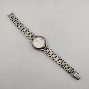 I Like Mikes Mid Century Modern Watches Bulova Women's Silver Tone Watch, Gold Tone Accents, Round Dial, Date Window, Bracelet Strap
