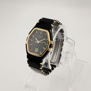 I Like Mikes Mid Century Modern Watches Bulova Women's Watch, Black Octagonal Dial, Gold Tone Details, Date Window, Link Strap