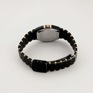 I Like Mikes Mid Century Modern Watches Bulova Women's Watch, Black Octagonal Dial, Gold Tone Details, Date Window, Link Strap