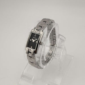 I Like Mikes Mid Century Modern Watches Bulova Women's Watch, Silver Tone, Black Rectangular Dial, Bracelet Strap