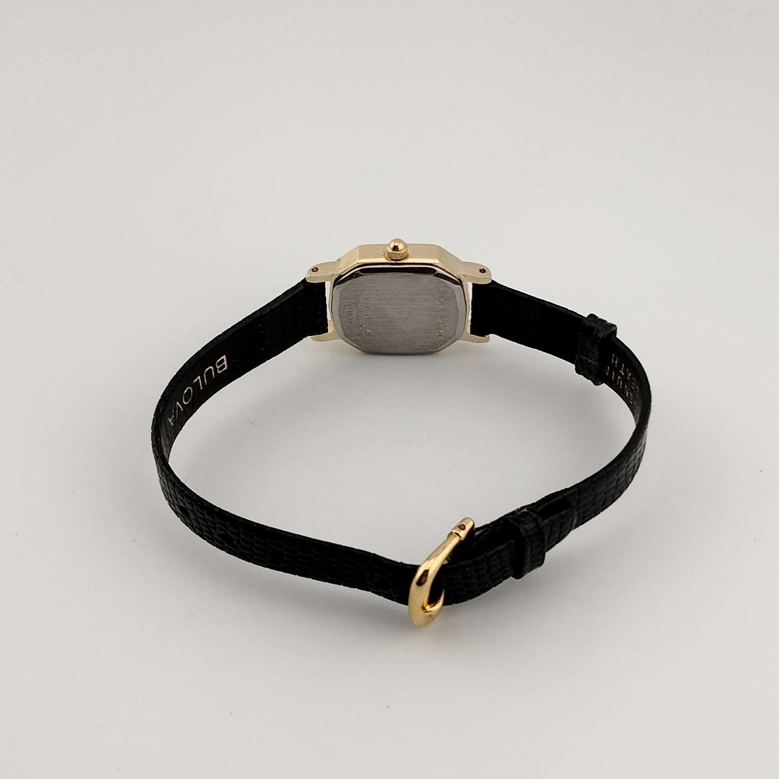 Bulova Women's Watch, Unique Gold Tone Decagon Dial, Genuine Black Lea ...