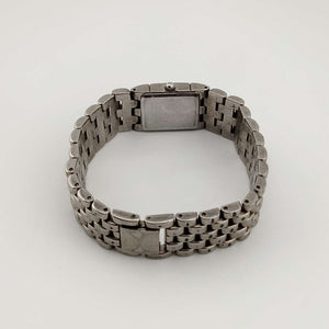 I Like Mikes Mid Century Modern Watches Caravelle Bulova Petite Watch, Silver Tone, Rectangular Slate Blue Dial, Bracelet Strap