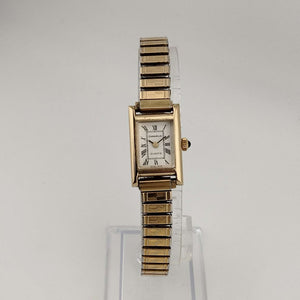 I Like Mikes Mid Century Modern Watches Caravelle by Bulova Gold Tone Unisex Quartz Watch, Rectangular Dial, Stretch Strap
