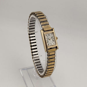 I Like Mikes Mid Century Modern Watches Caravelle by Bulova Gold Tone Unisex Quartz Watch, Rectangular Dial, Stretch Strap