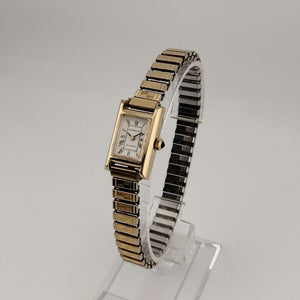 I Like Mikes Mid Century Modern Watches Caravelle by Bulova Gold Tone Unisex Quartz Watch, Rectangular Dial, Stretch Strap
