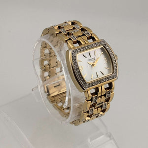 I Like Mikes Mid Century Modern Watches Caravelle by Bulova Gold Tone Women's Watch, Mother of Pearl Dial, Linked Bracelet Strap
