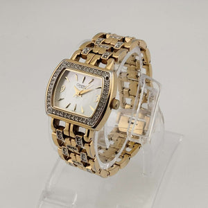 I Like Mikes Mid Century Modern Watches Caravelle by Bulova Gold Tone Women's Watch, Mother of Pearl Dial, Linked Bracelet Strap