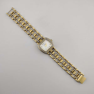 I Like Mikes Mid Century Modern Watches Caravelle by Bulova Gold Tone Women's Watch, Mother of Pearl Dial, Linked Bracelet Strap