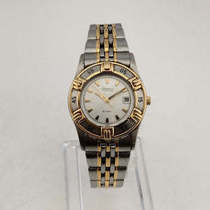I Like Mikes Mid Century Modern Watches Caravelle by Bulova Men's Mixed Metal Tone Quartz Watch, Round Dial, Date Window, Bezel Detail, Bracelet Strap