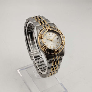 I Like Mikes Mid Century Modern Watches Caravelle by Bulova Men's Mixed Metal Tone Quartz Watch, Round Dial, Date Window, Bezel Detail, Bracelet Strap