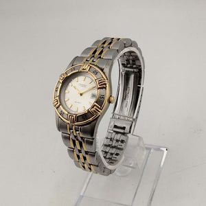 I Like Mikes Mid Century Modern Watches Caravelle by Bulova Men's Mixed Metal Tone Quartz Watch, Round Dial, Date Window, Bezel Detail, Bracelet Strap