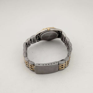 I Like Mikes Mid Century Modern Watches Caravelle by Bulova Men's Mixed Metal Tone Quartz Watch, Round Dial, Date Window, Bezel Detail, Bracelet Strap