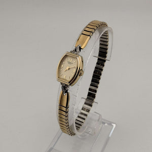 I Like Mikes Mid Century Modern Watches Caravelle by Bulova Quartz Petite Gold Tone Watch, Oval Dial, Stretch Strap