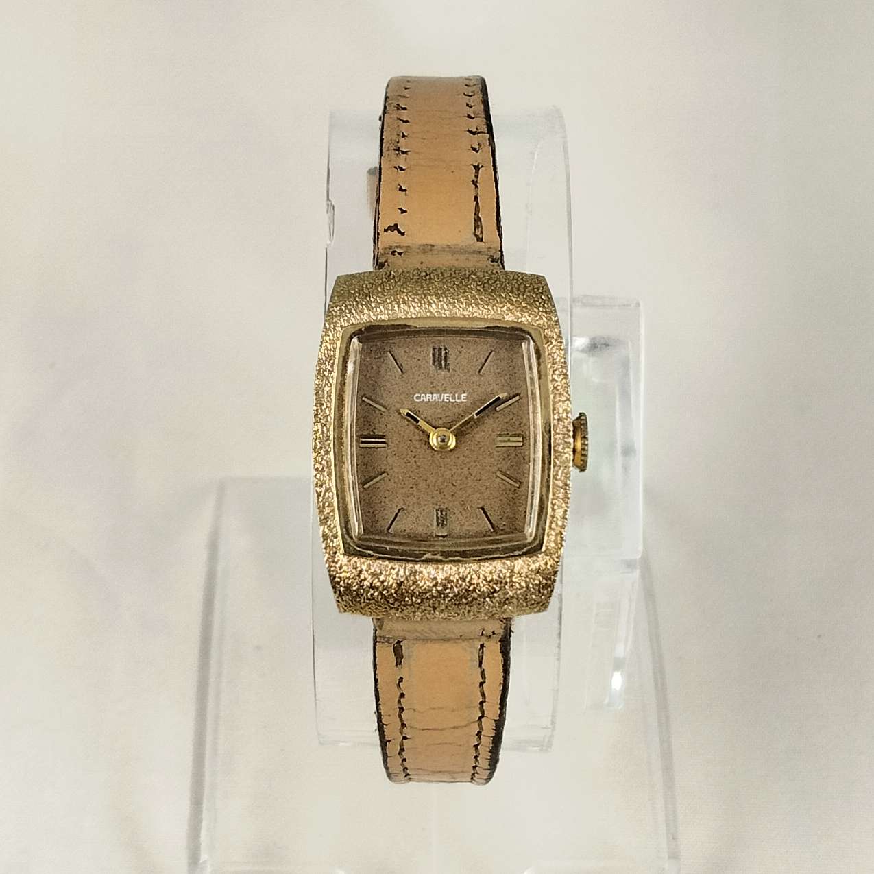 Caravelle by Bulova Watch, Textured Bezel Light Tan Leather 